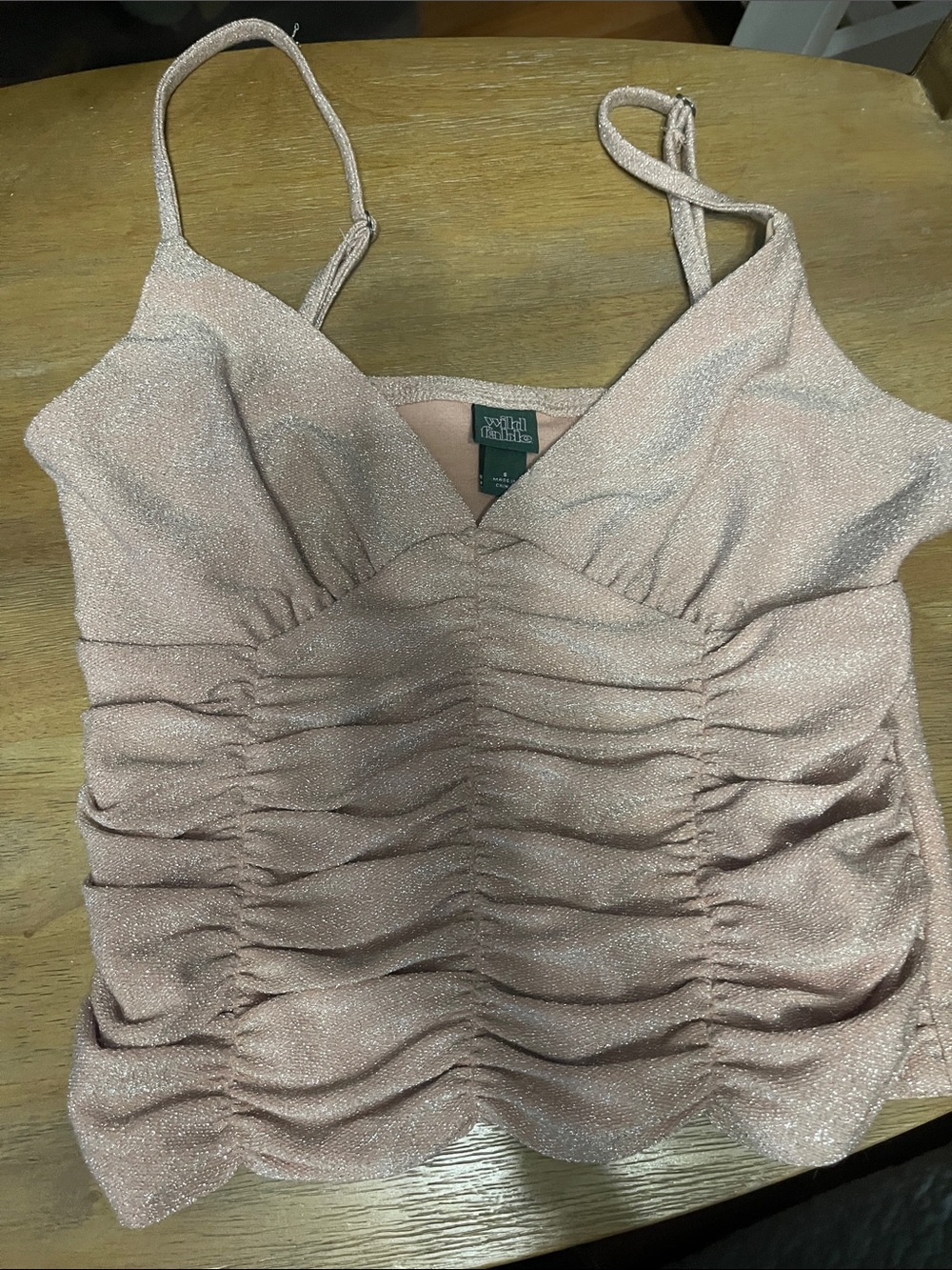 Tahari Shimmery Blush Ruched Spaghetti Strap Cami